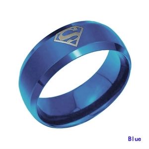 New Engraved Superman Symbol Hero Brushed Blue Stainless Steel Ring.